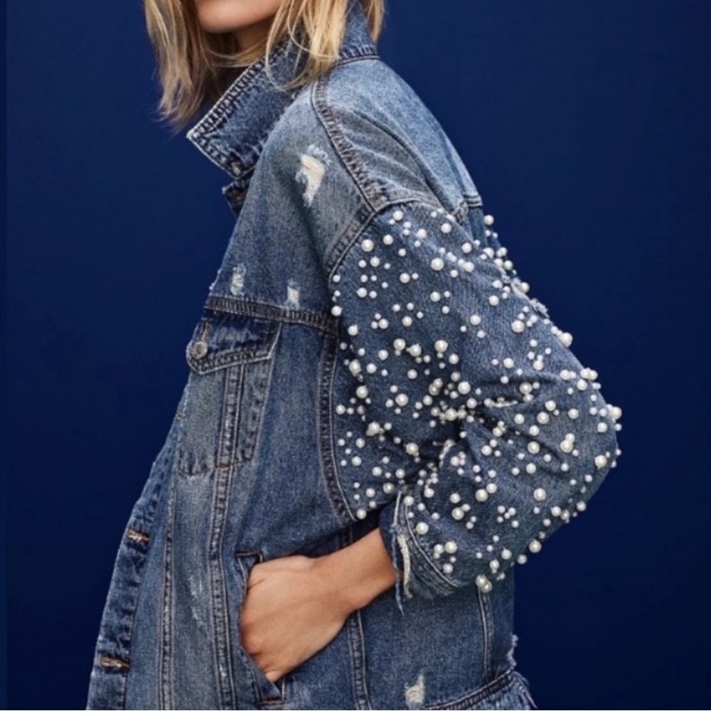 Sunset + Spring Pearl Embellished Denim jacket S